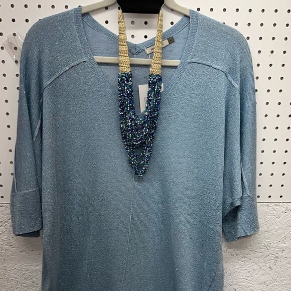 Blue, Green and White Boho Multi colored layered beaded necklace - Picture 2 of 4